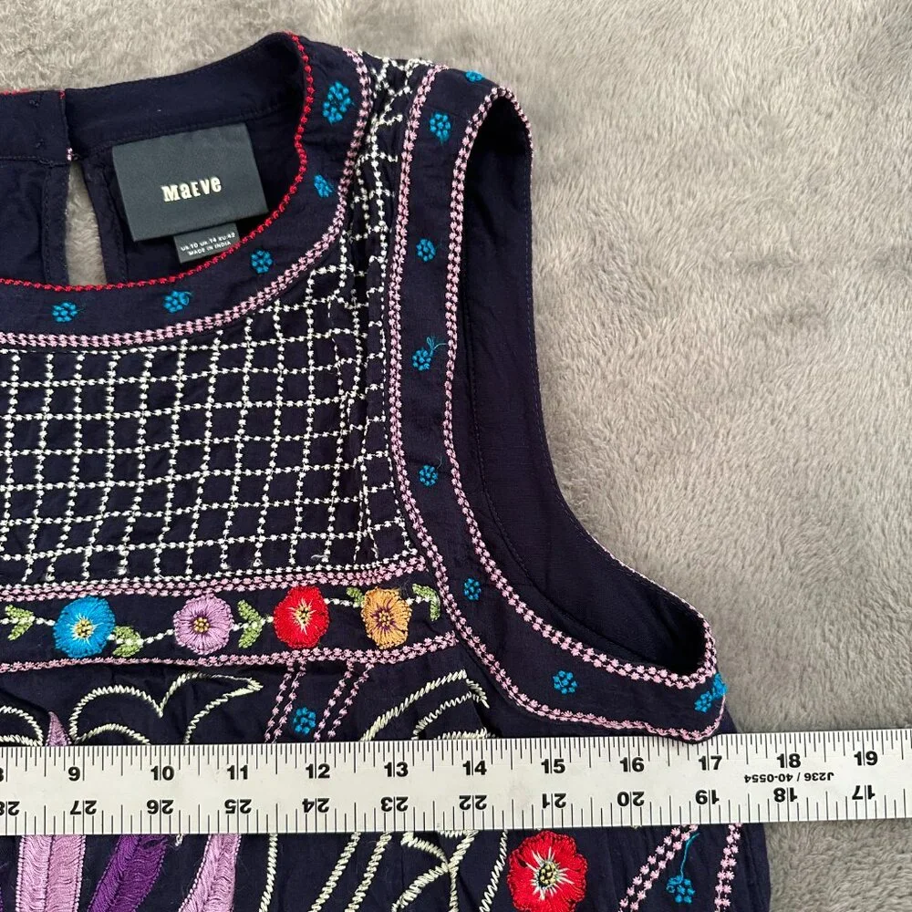 Maeve Anthropologie Kira Embroidered Tunic Dress Women's 10 Navy Blue - Picture 9 of 11
